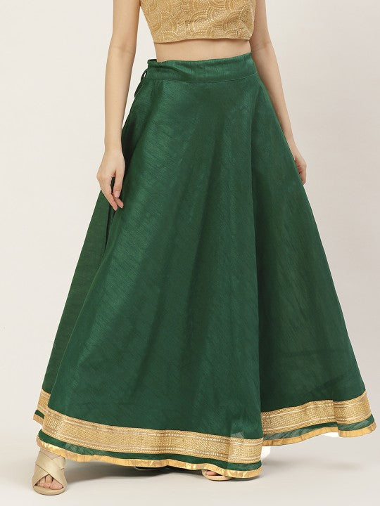 Blue & Golden Solid Lehenga Skirt with Zari Border-12