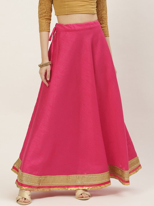 Blue & Golden Solid Lehenga Skirt with Zari Border-9