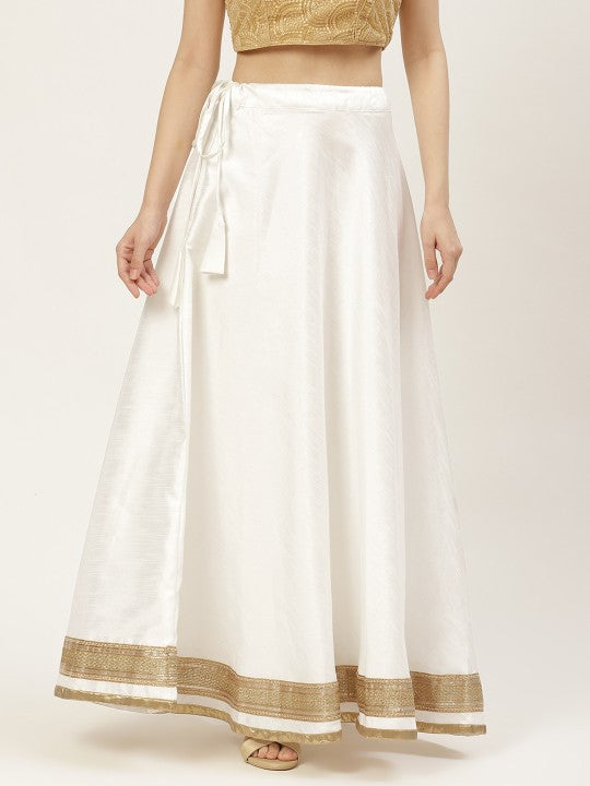 Blue & Golden Solid Lehenga Skirt with Zari Border-11
