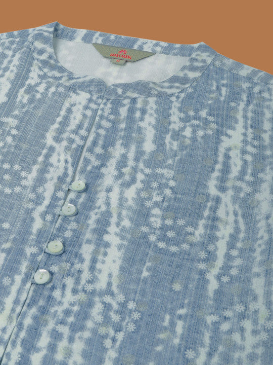 Blue Printed Top With Straight Fit Trousers-3