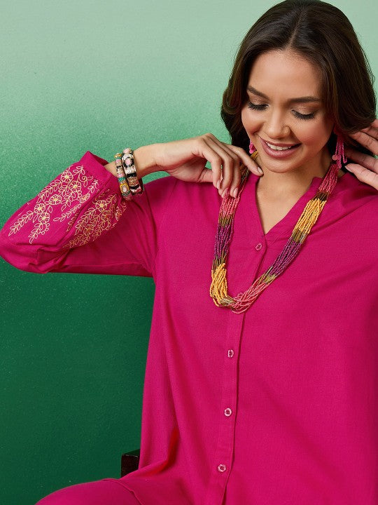 Pink Embroidered Shirt & Palazzo