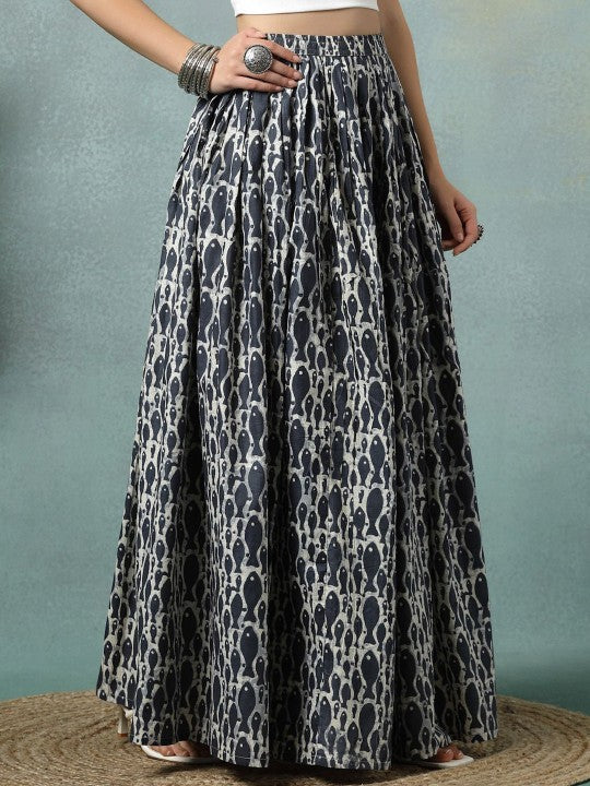 Procian Printed Cotton Flared Maxi Skirt-2