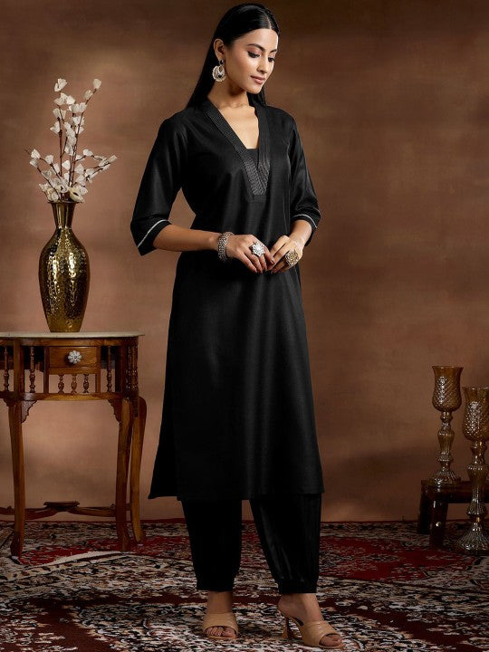 Embroidered Zari V Neck A Line Kurta with Salwar & Dupatta