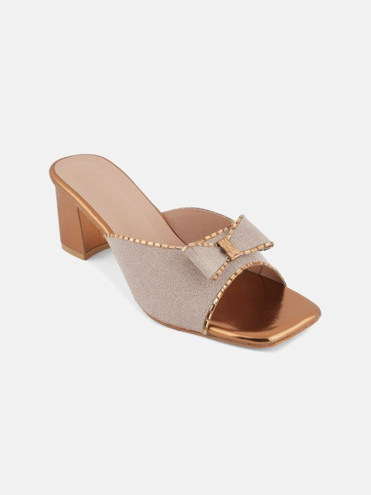 Rose Gold-Toned Embellished Open Toe Block Heels-9
