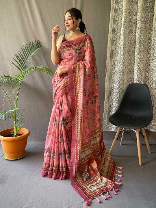 Cotton Bend Kalamkari Saree With Tassel-1