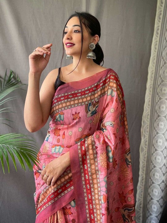 Cotton Bend Kalamkari Saree With Tassel-2