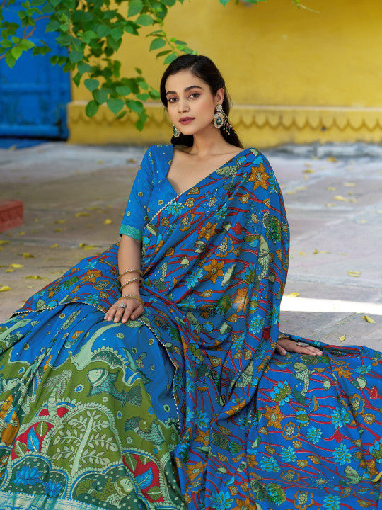 Printed Kalamkari Ready to Wear Lehenga & Unstitched Blouse With Dupatta-13