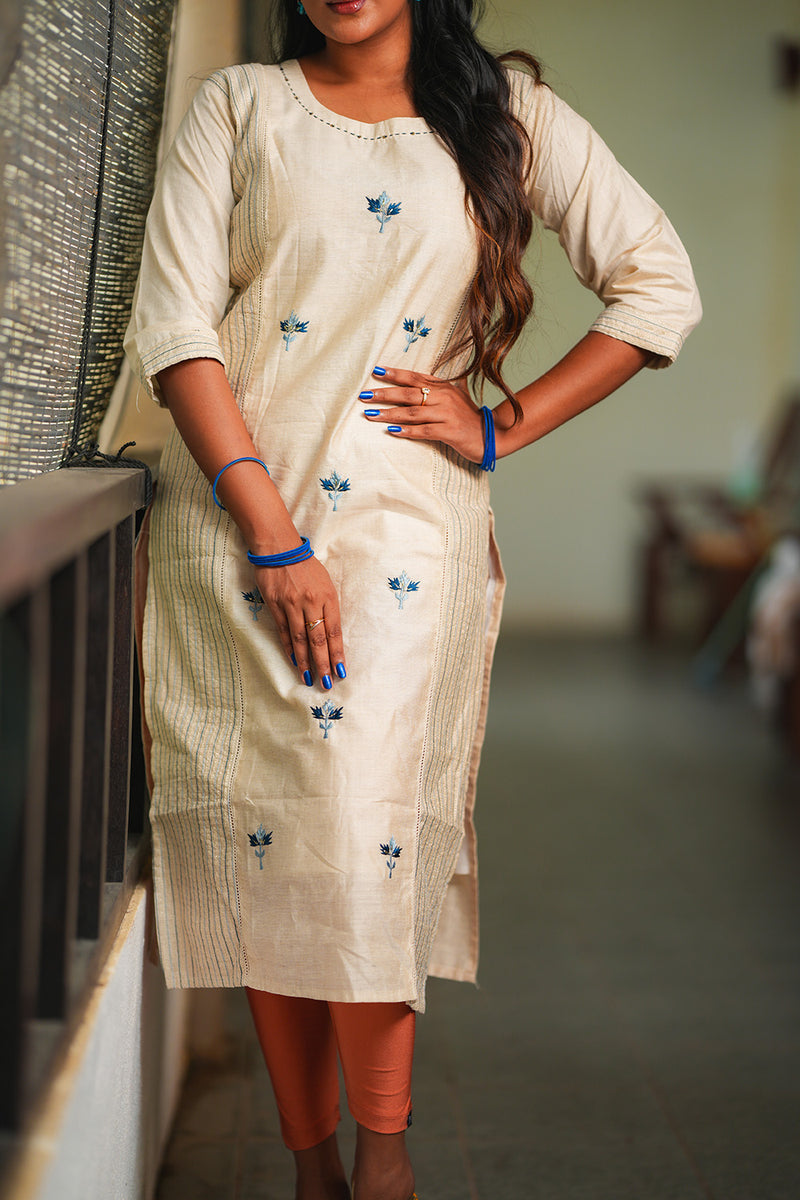 Ivory Grace Hand-Embroidered Cotton Silk Kurta-5
