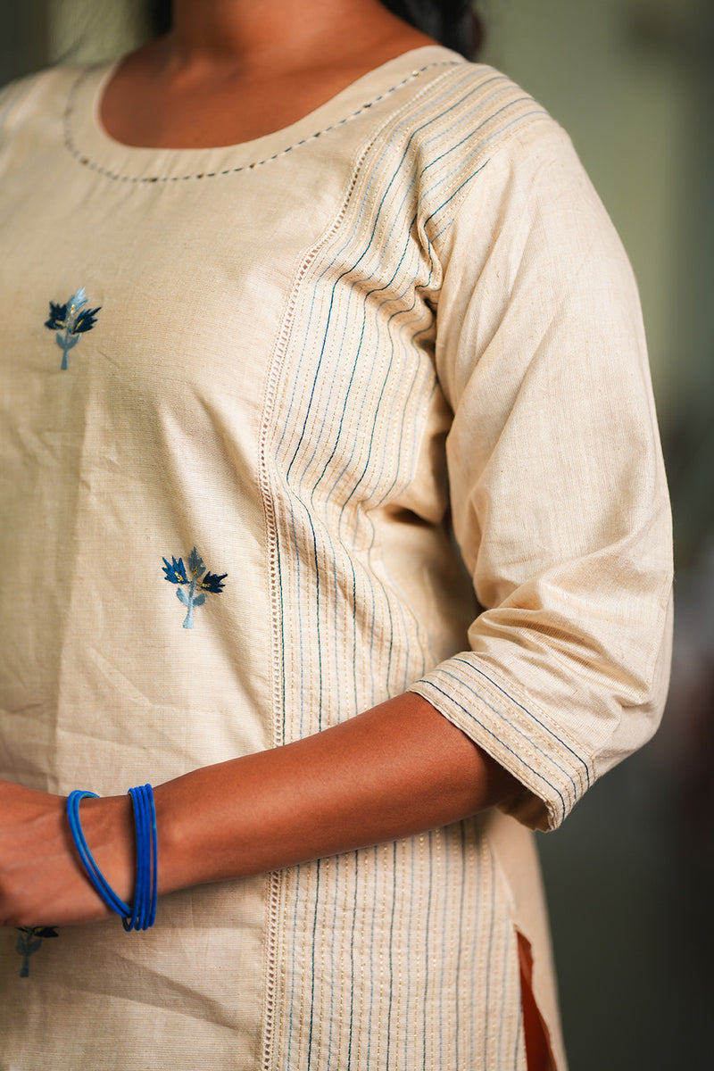 Ivory Grace Hand-Embroidered Cotton Silk Kurta-3