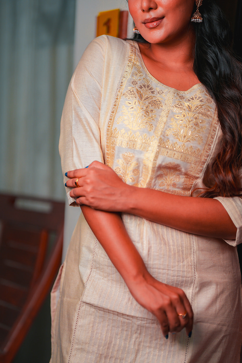 Golden Bloom Zari-Embroidered Ivory Kurta-1
