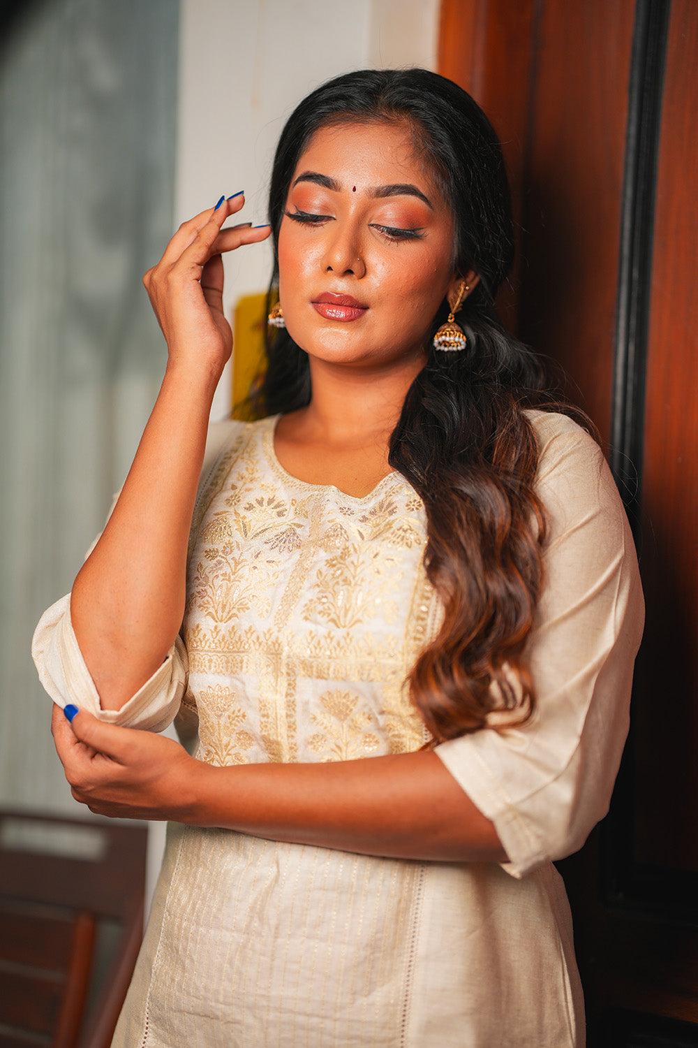 Golden Bloom Zari-Embroidered Ivory Kurta