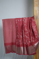 Coral Silk Floral Print Saree