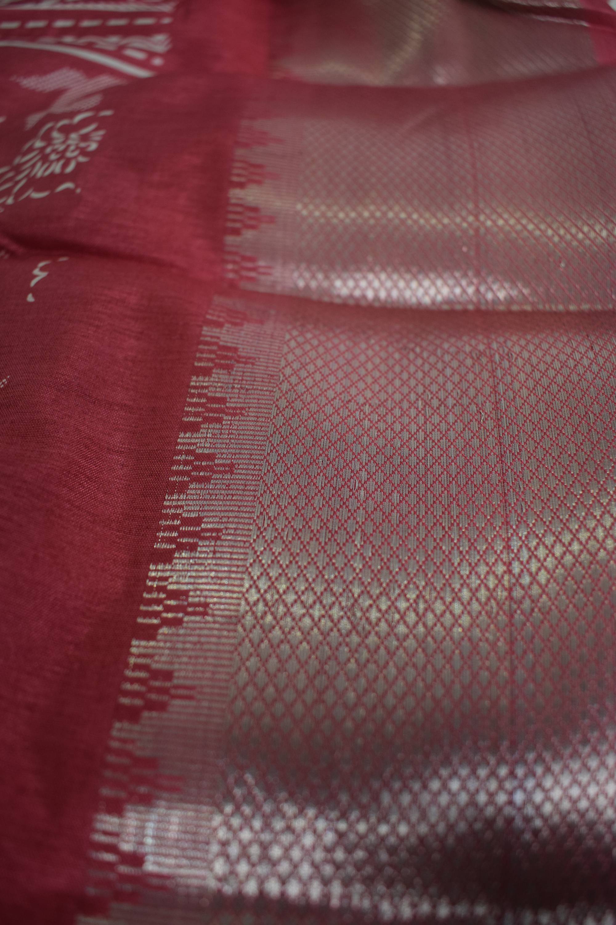 Coral Silk Floral Print Saree