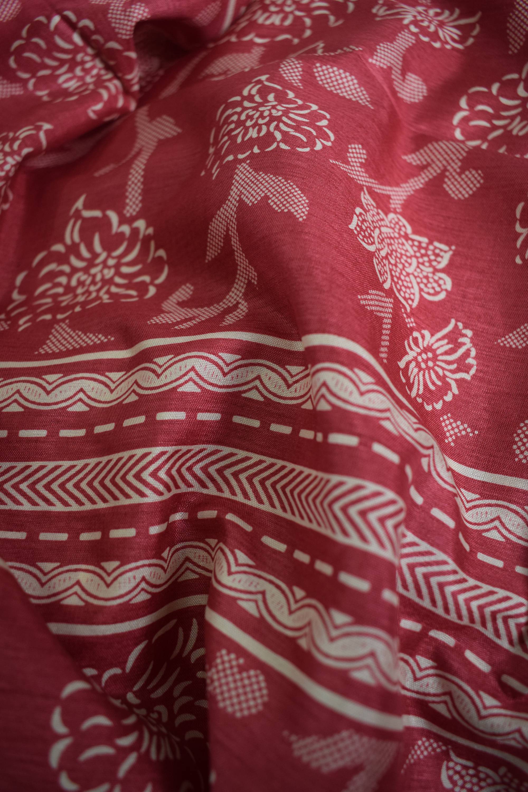 Coral Silk Floral Print Saree