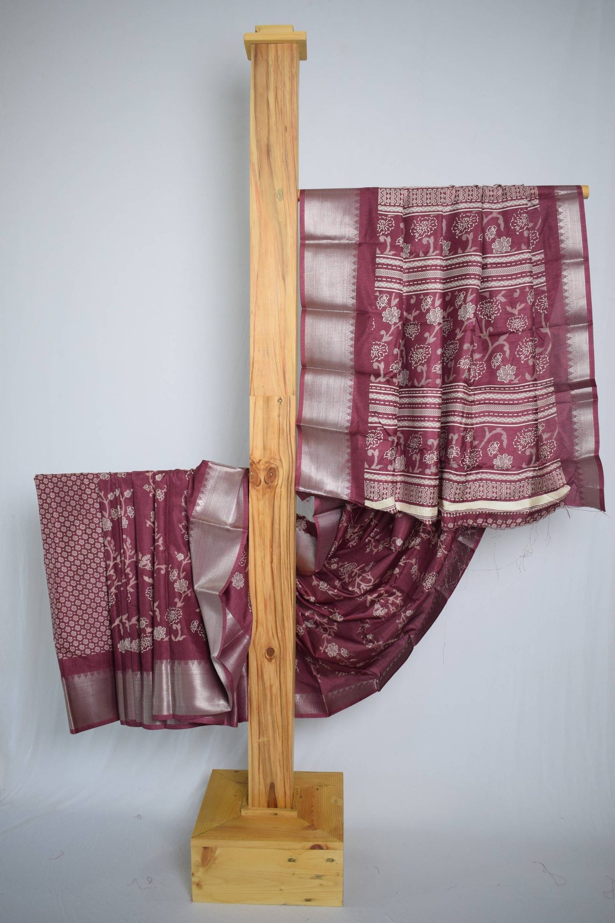 Coral Silk Floral Print Saree