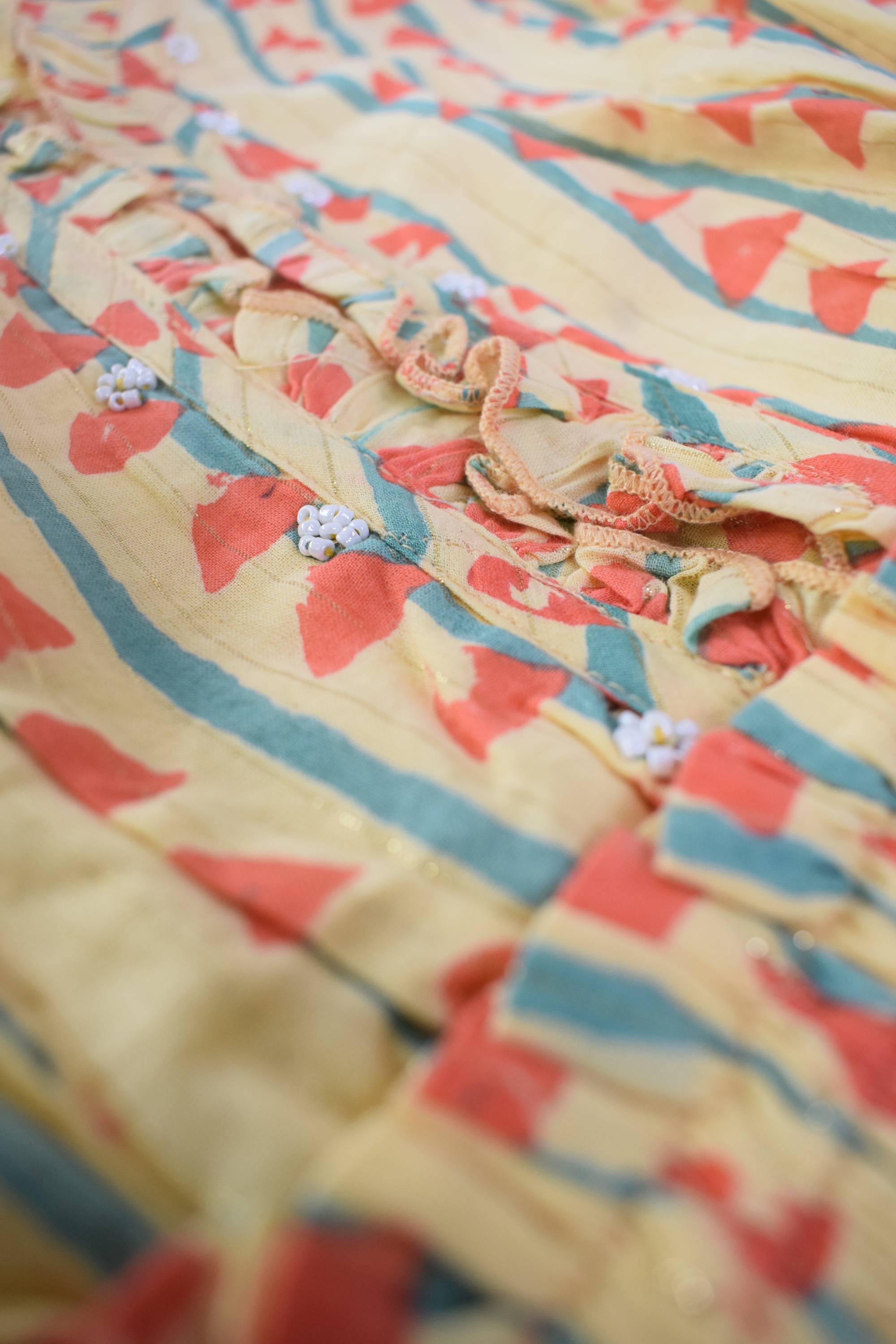 Yellow Printed Cotton Embellished Flared Maxi Dress