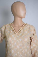 Beige V-Neck Floral Design Kurta Set