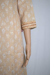 Beige V-Neck Floral Design Kurta Set