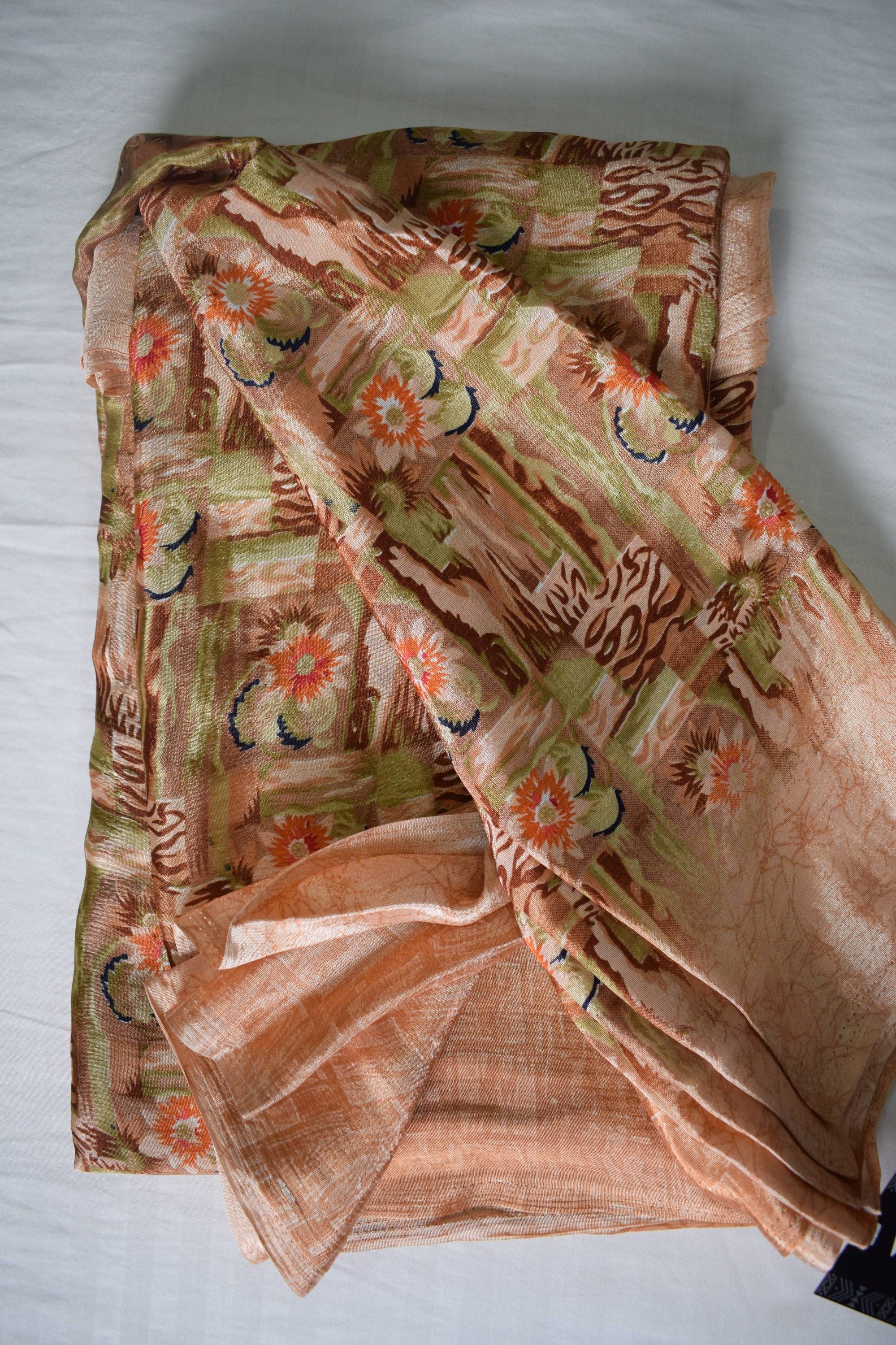 Floral Design Coral Silk Saree