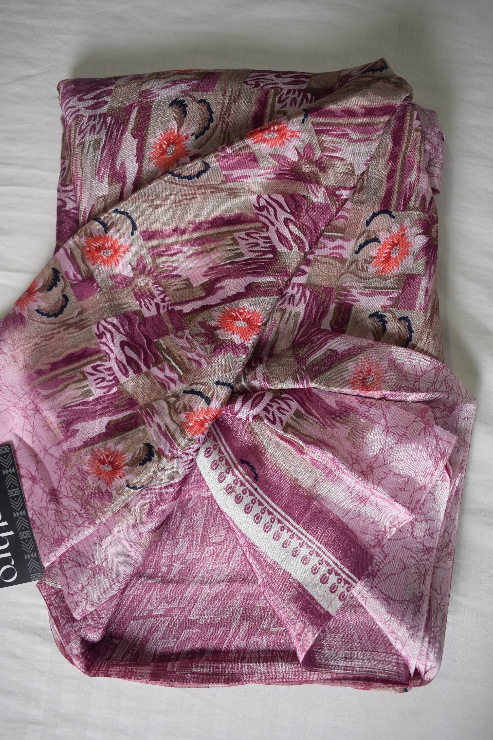 Floral Design Coral Silk Saree