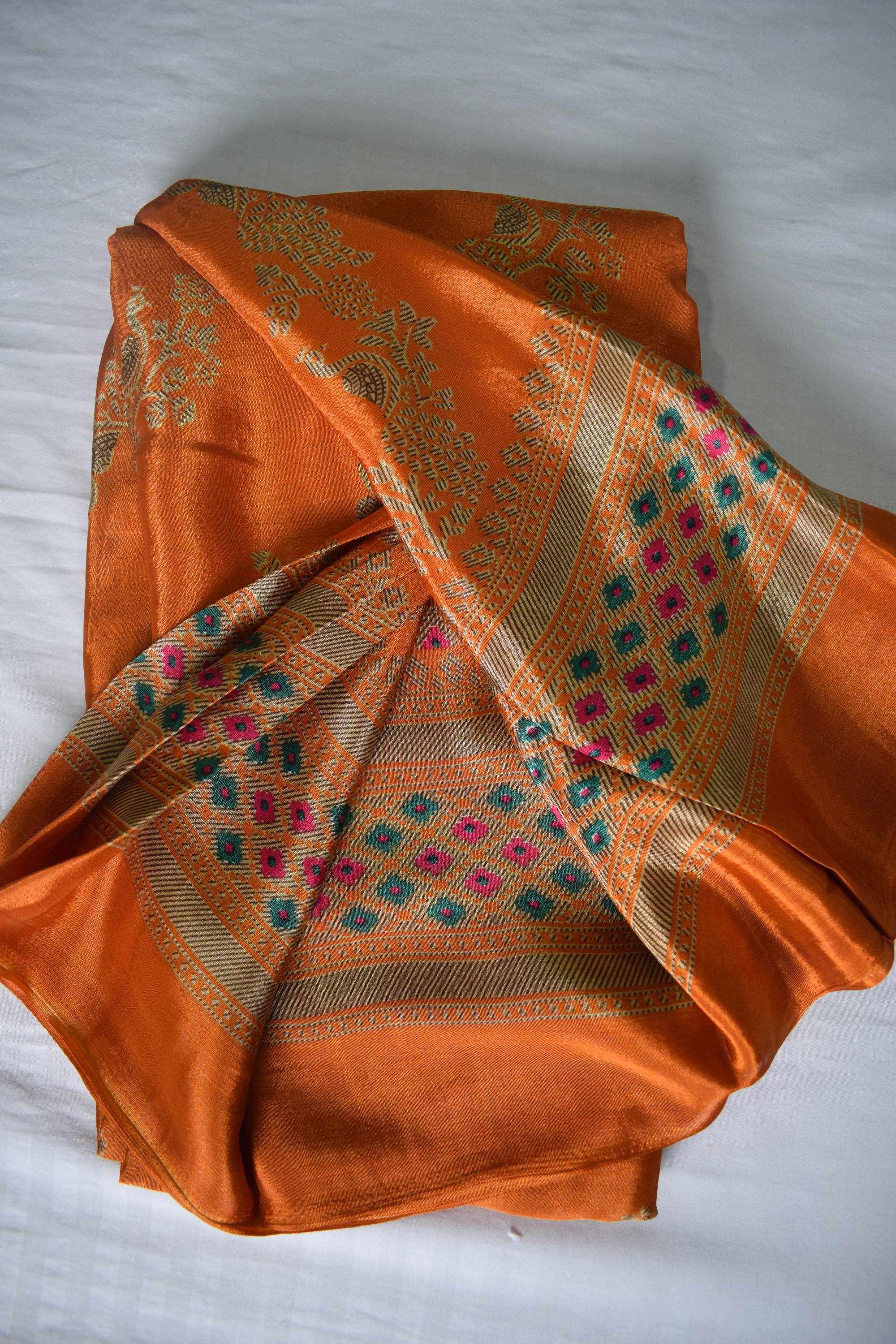 Coral Silk Printed Designer Saree