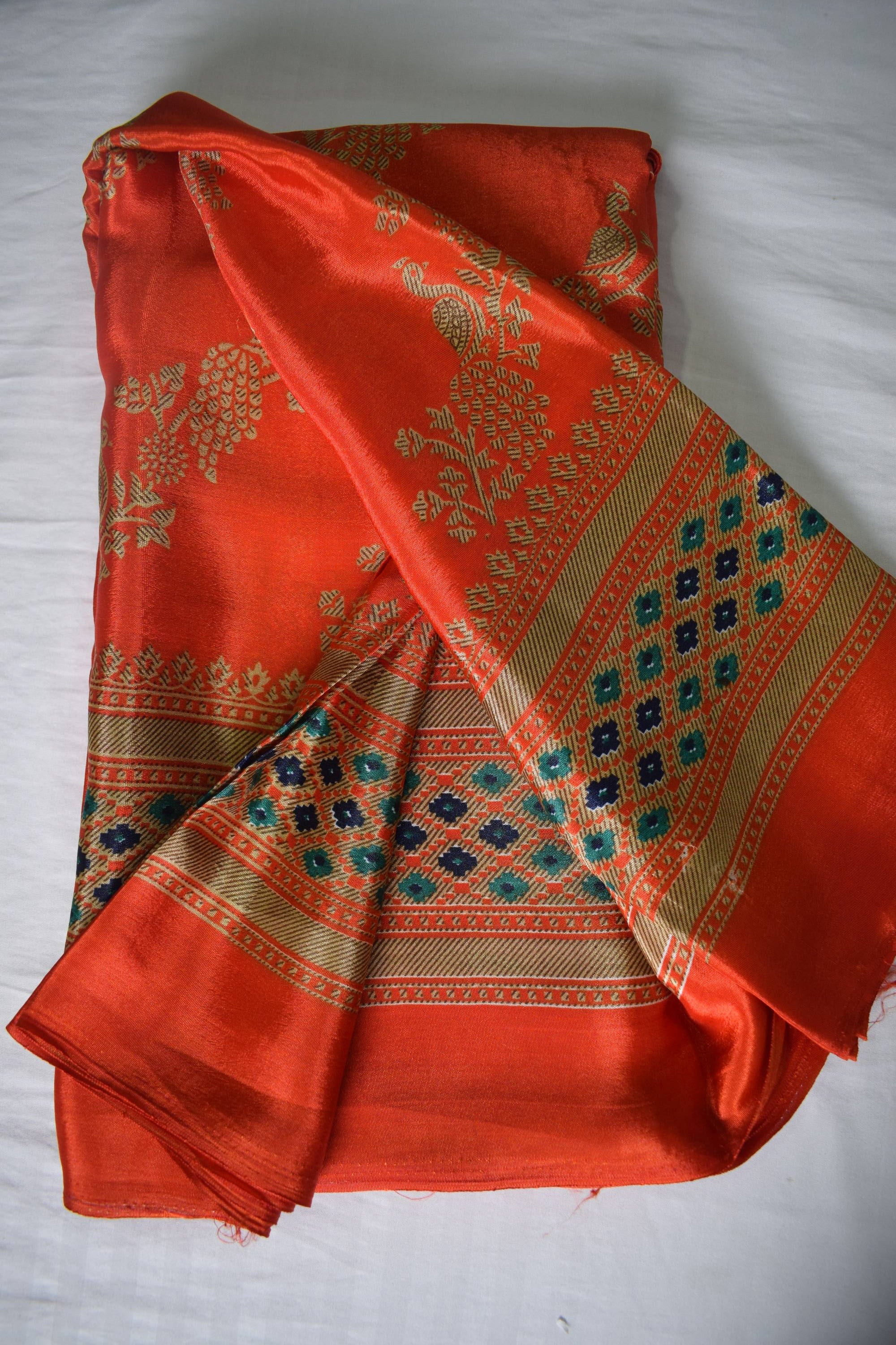 Coral Silk Printed Designer Saree