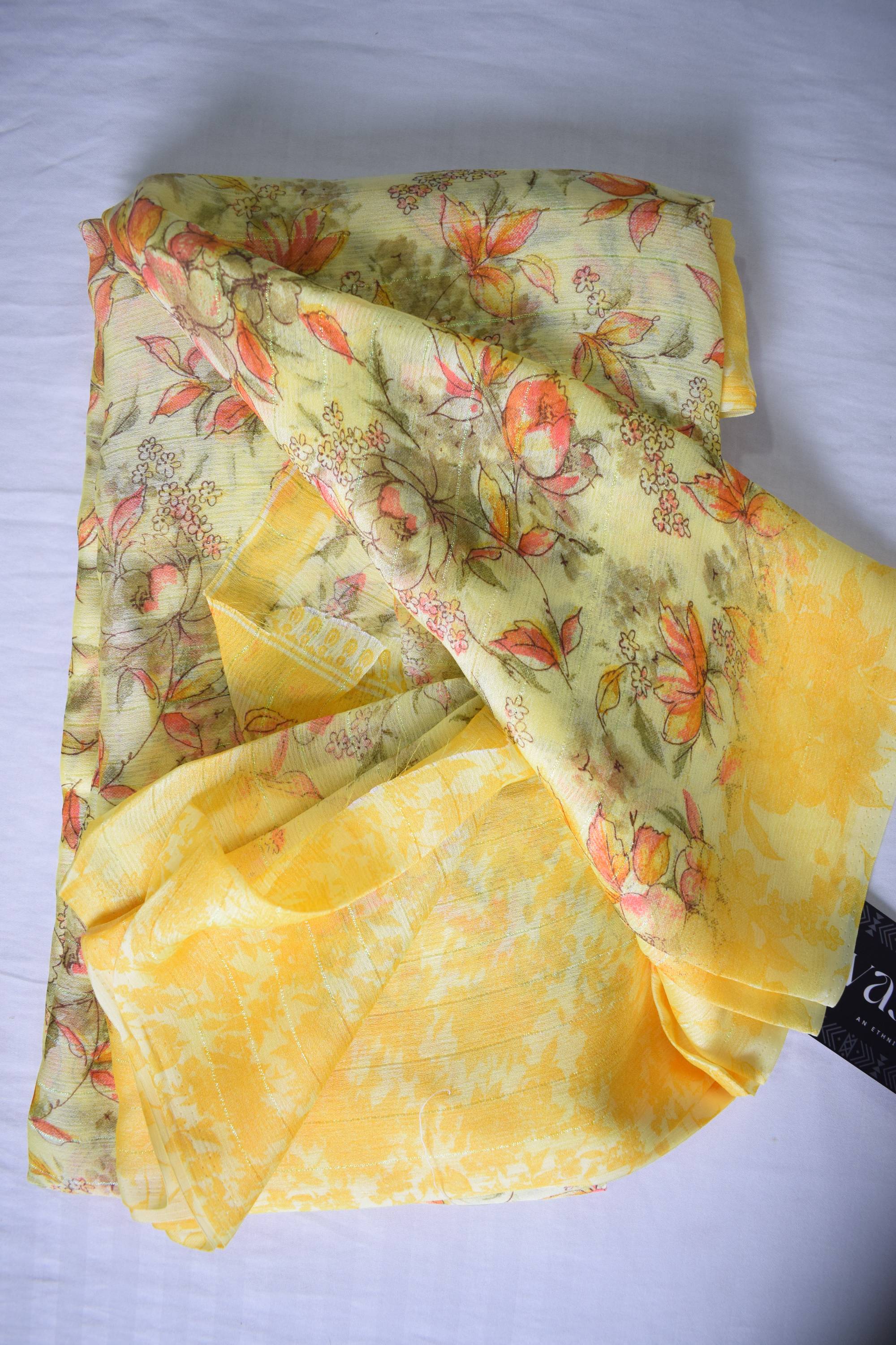 Floral Design Crepe Saree