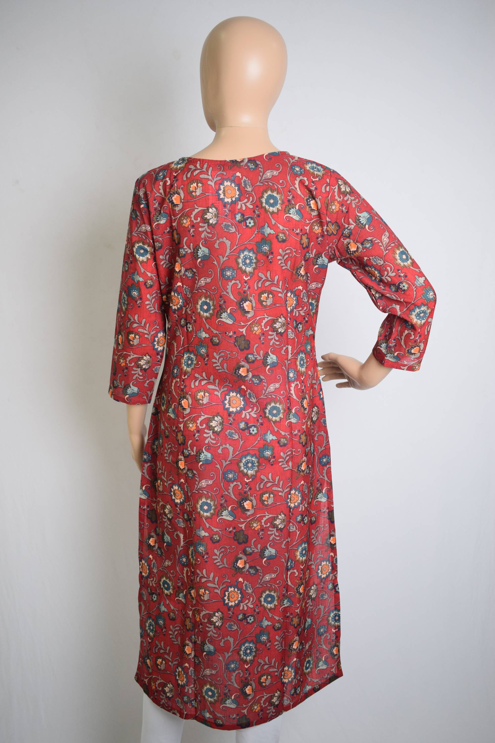 Floral Design Printed Red Kurti Top