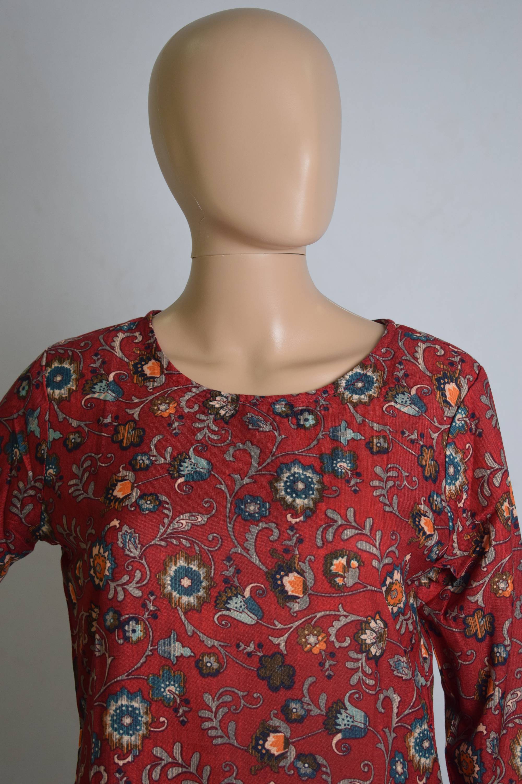 Floral Design Printed Red Kurti Top