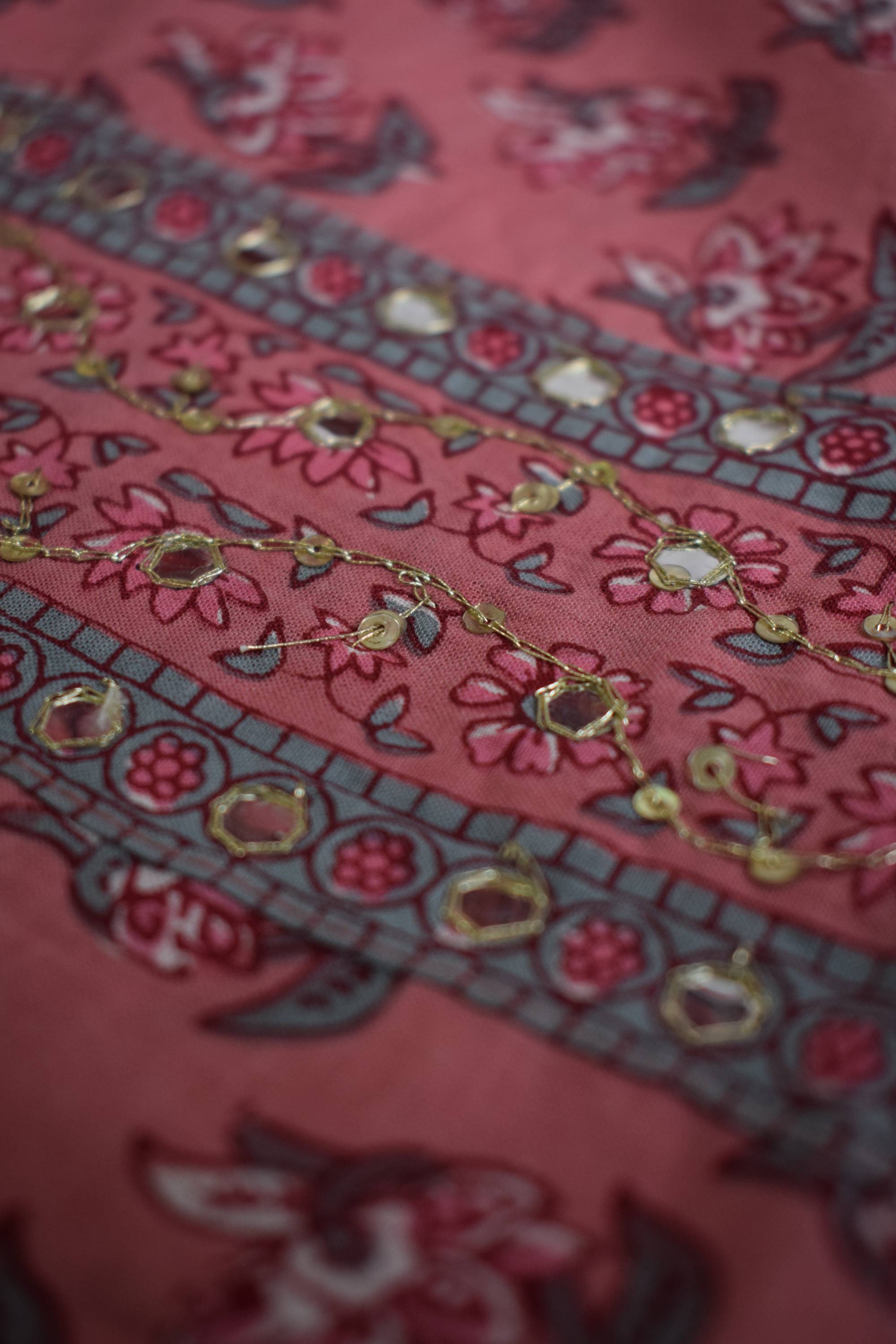 Floral Design Sequence worked Pink Straight Kurti