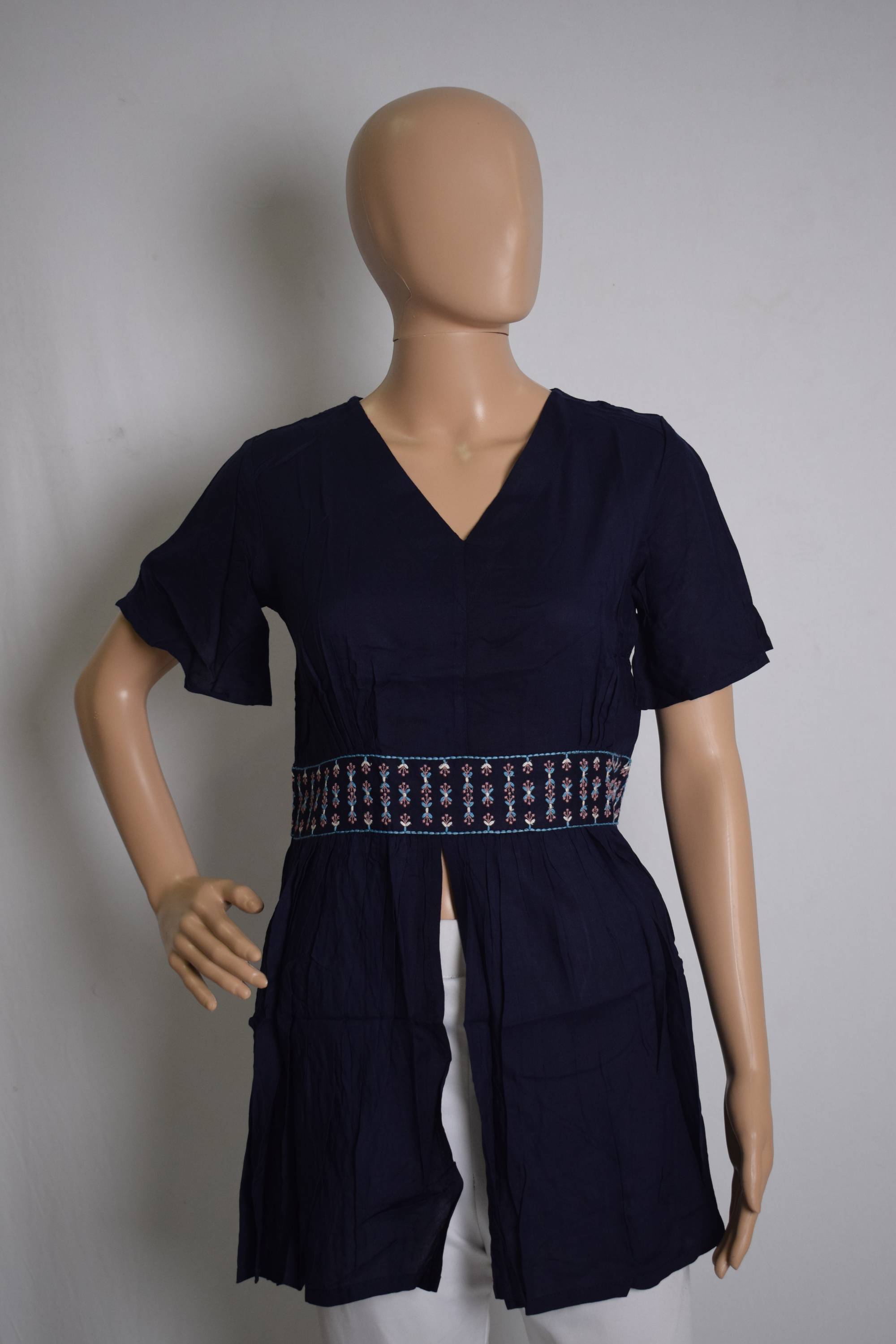 Dark Blue Embroidered Tunic Top