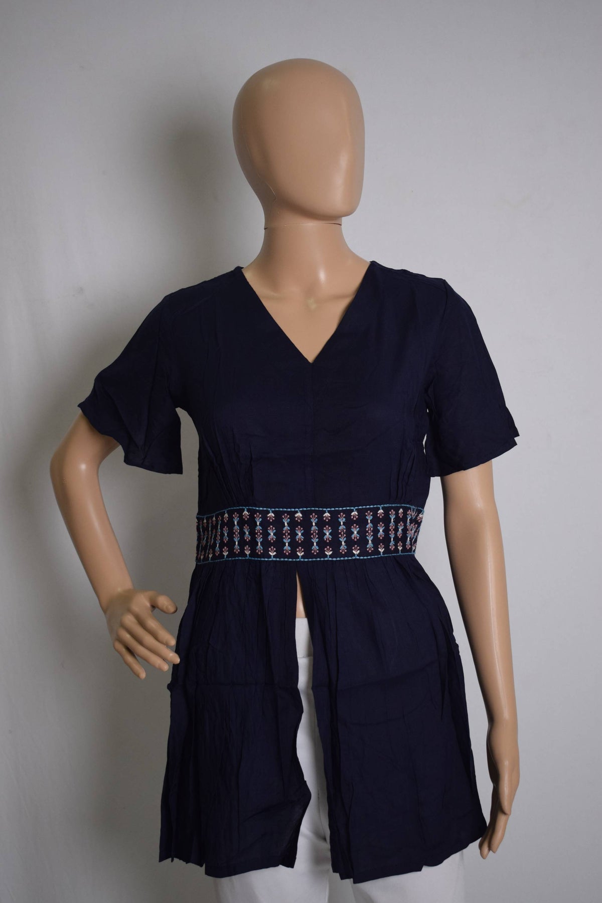 Dark Blue Embroidered Tunic Top