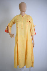 Yellow Pure Cotton Ethnic Kurti Top