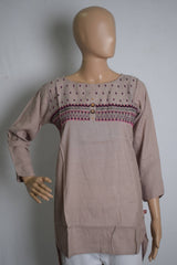Grey Embroidered Design Cotton Tunic Top