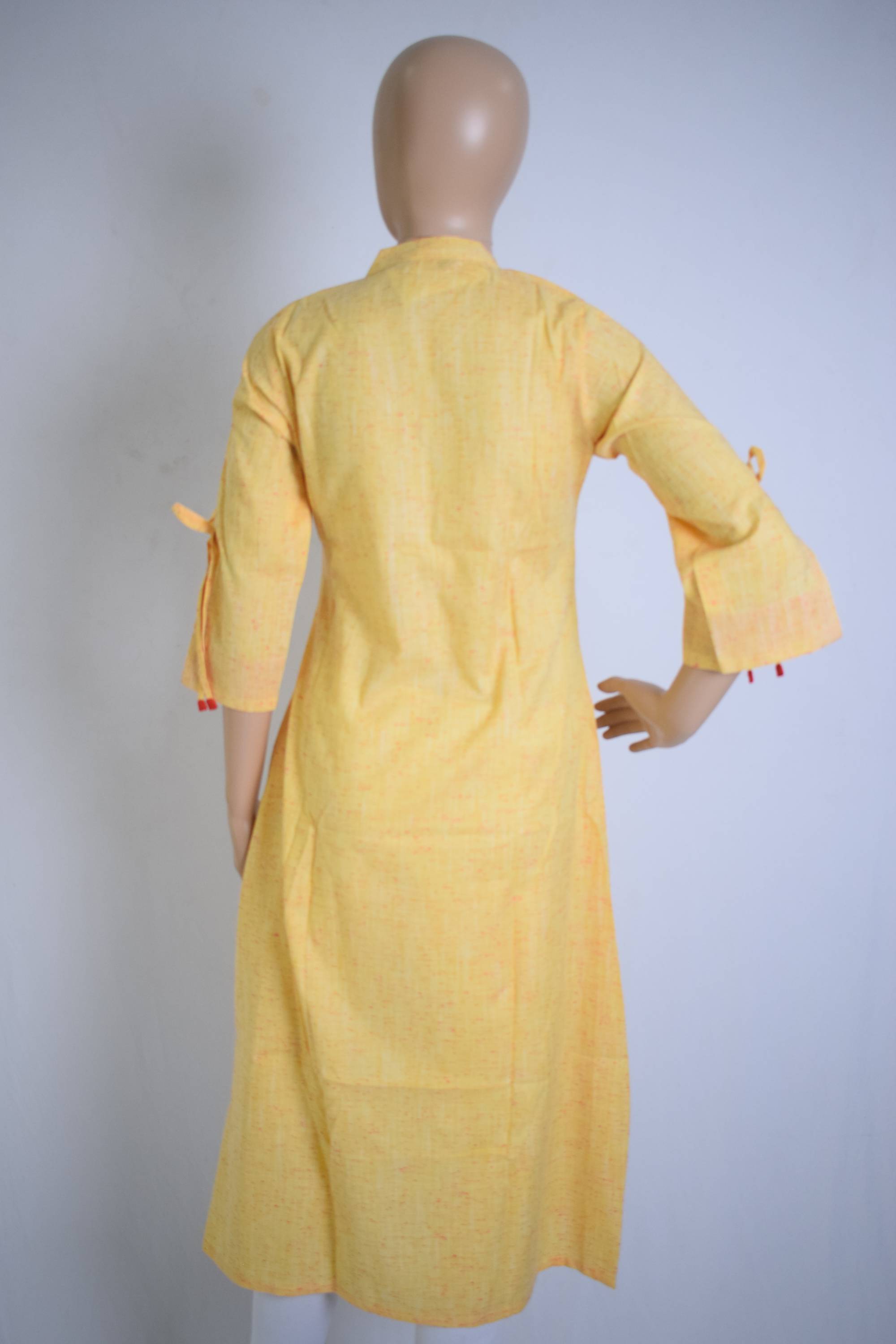 Yellow Pure Cotton Ethnic Kurti Top