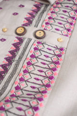 Grey Embroidered Design Cotton Tunic Top