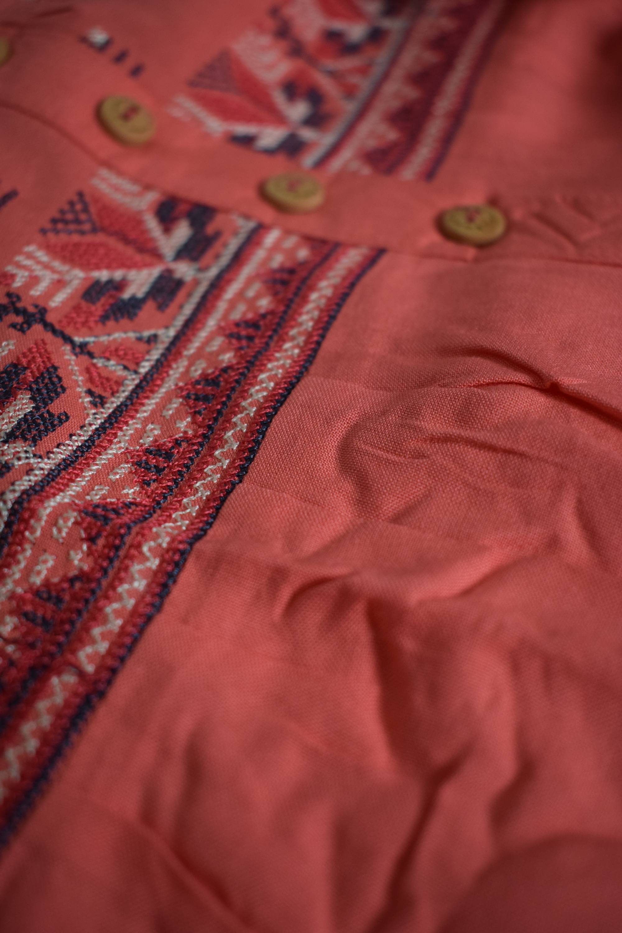 Women Peach-Colour Embroidered Straight Tunic