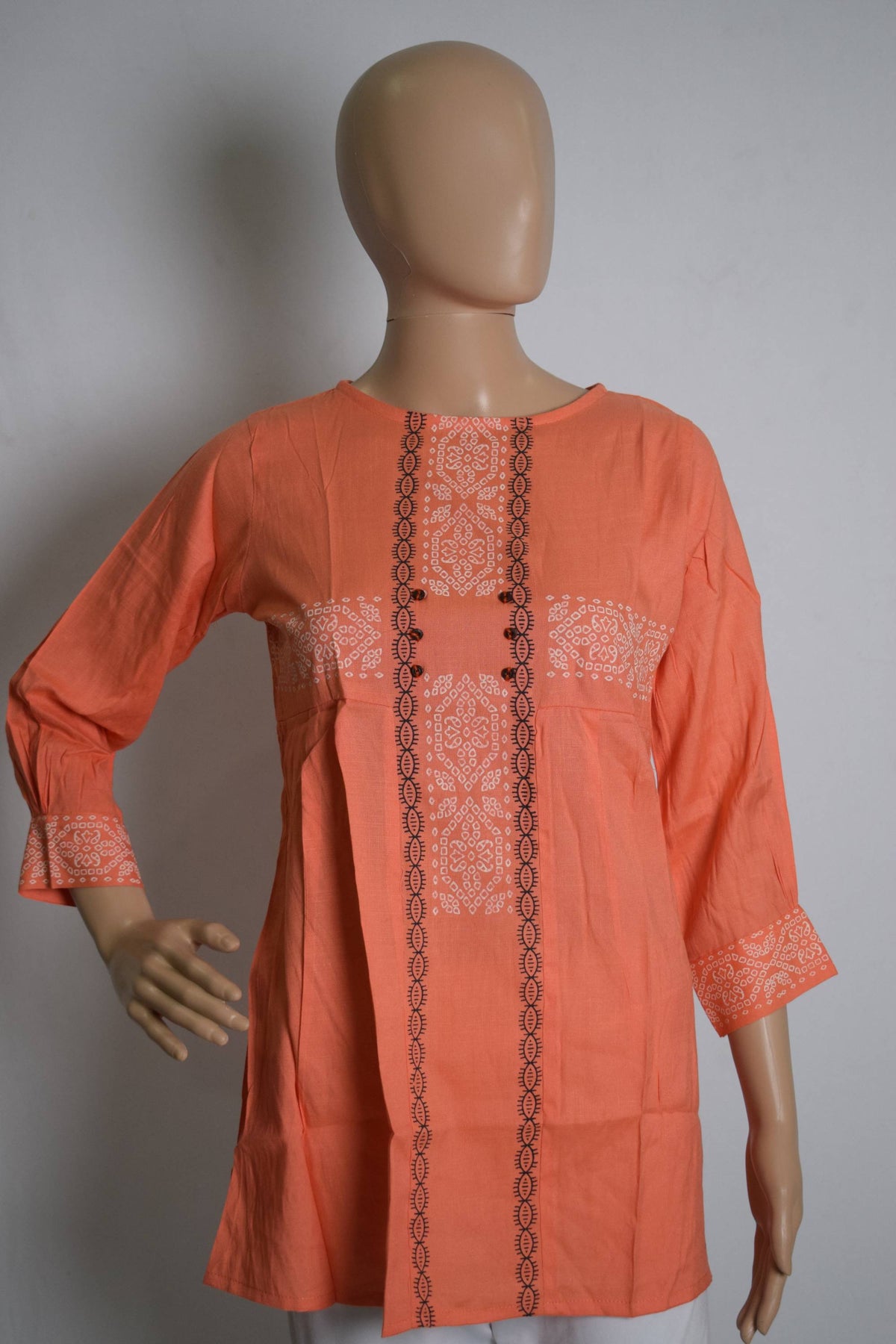 Orange Pure Cotton Printed Design Tunic Top