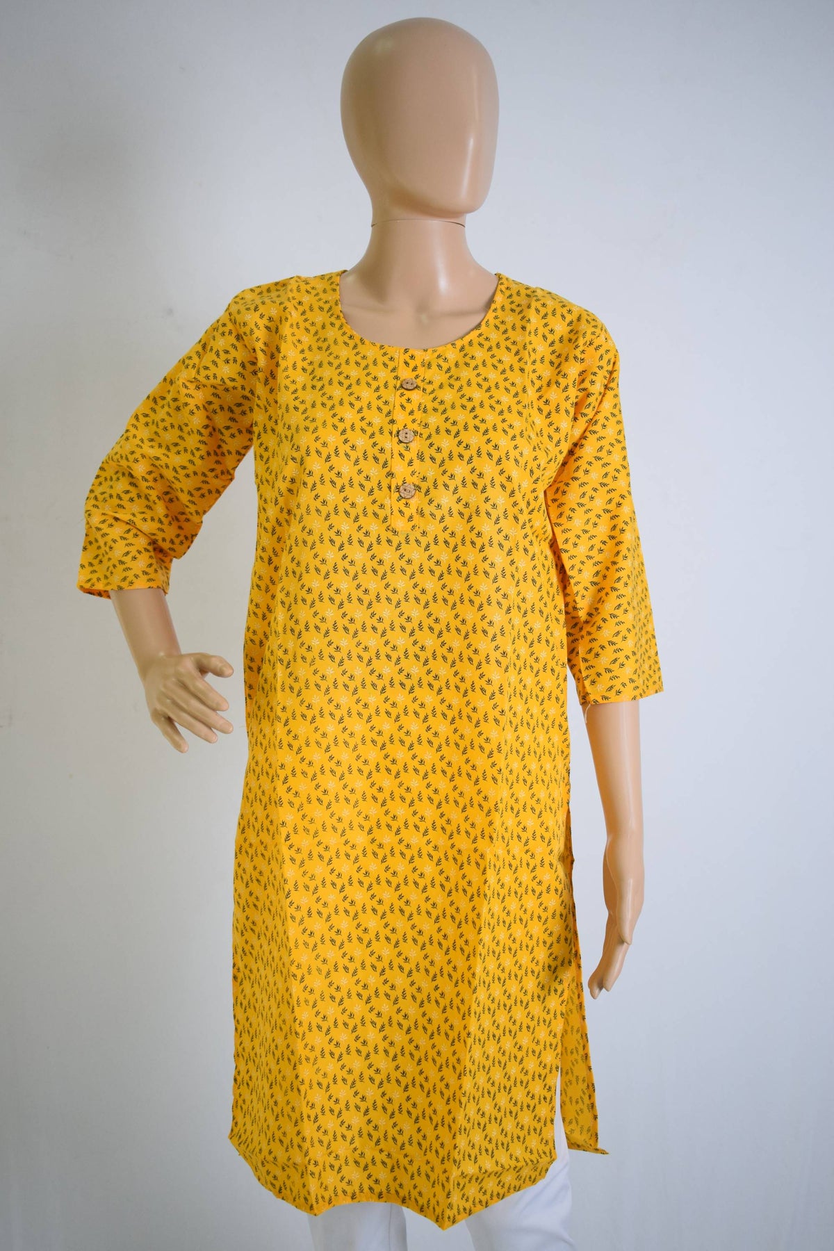Yellow Printed Designer Kurti Top