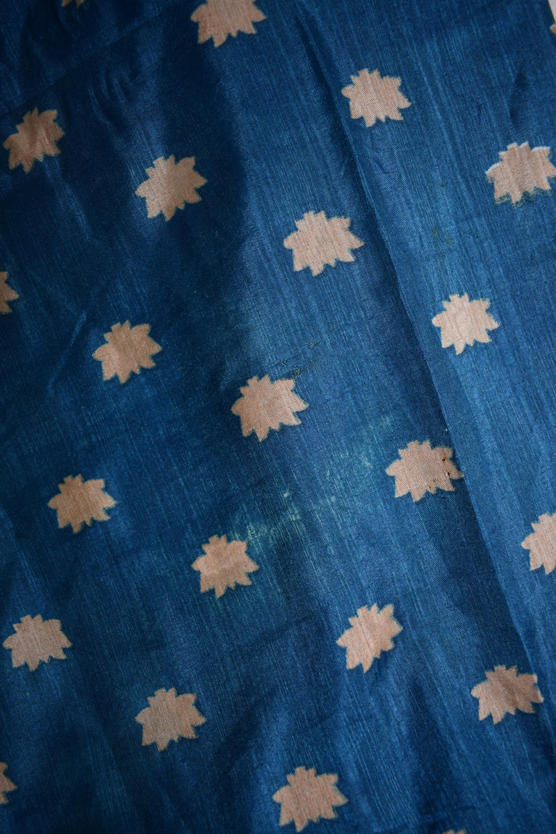 Beige & Blue Floral Printed Crushed Silk Lehenga-5