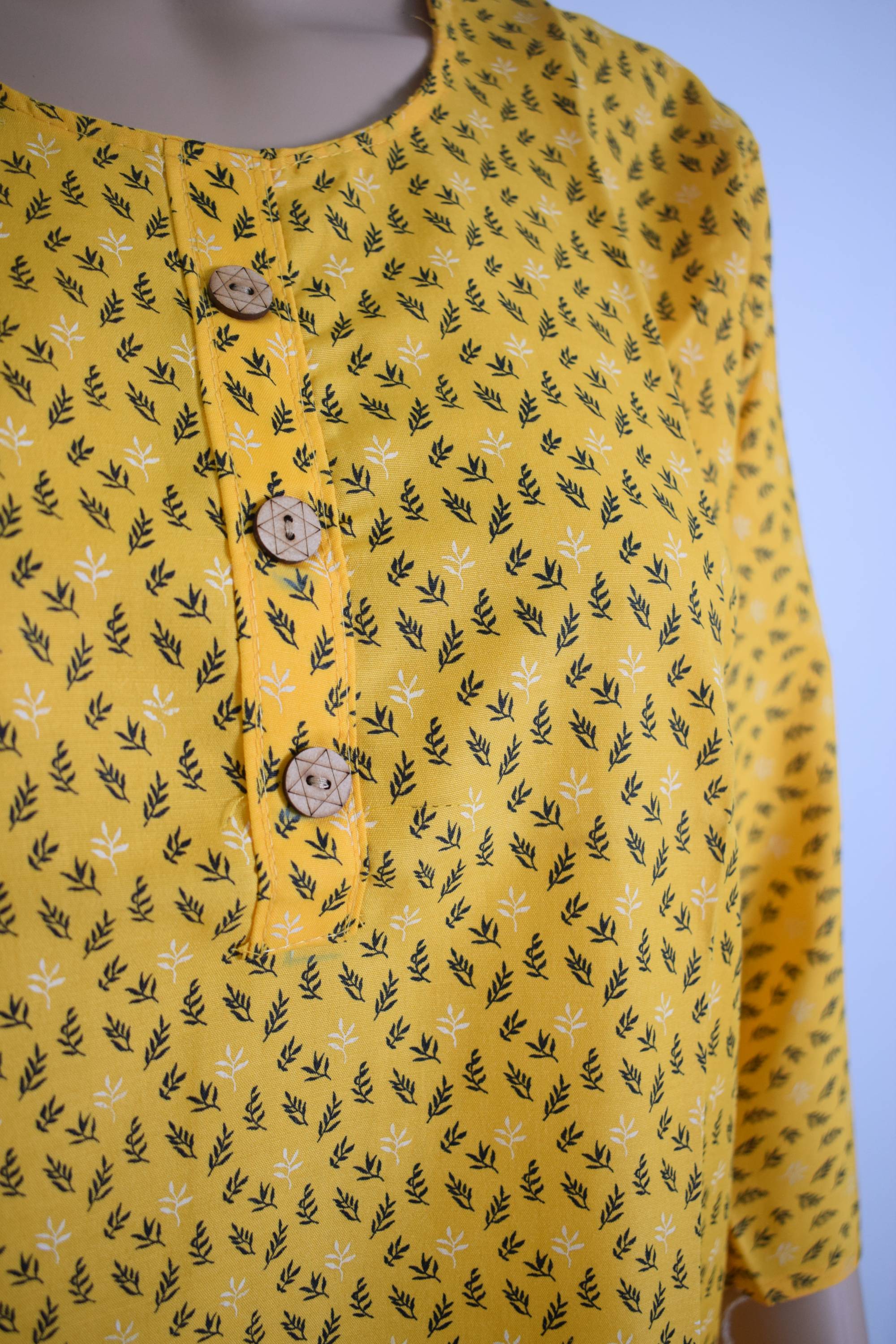 Yellow Printed Designer Kurti Top