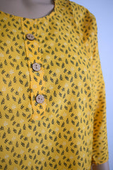 Yellow Printed Designer Kurti Top
