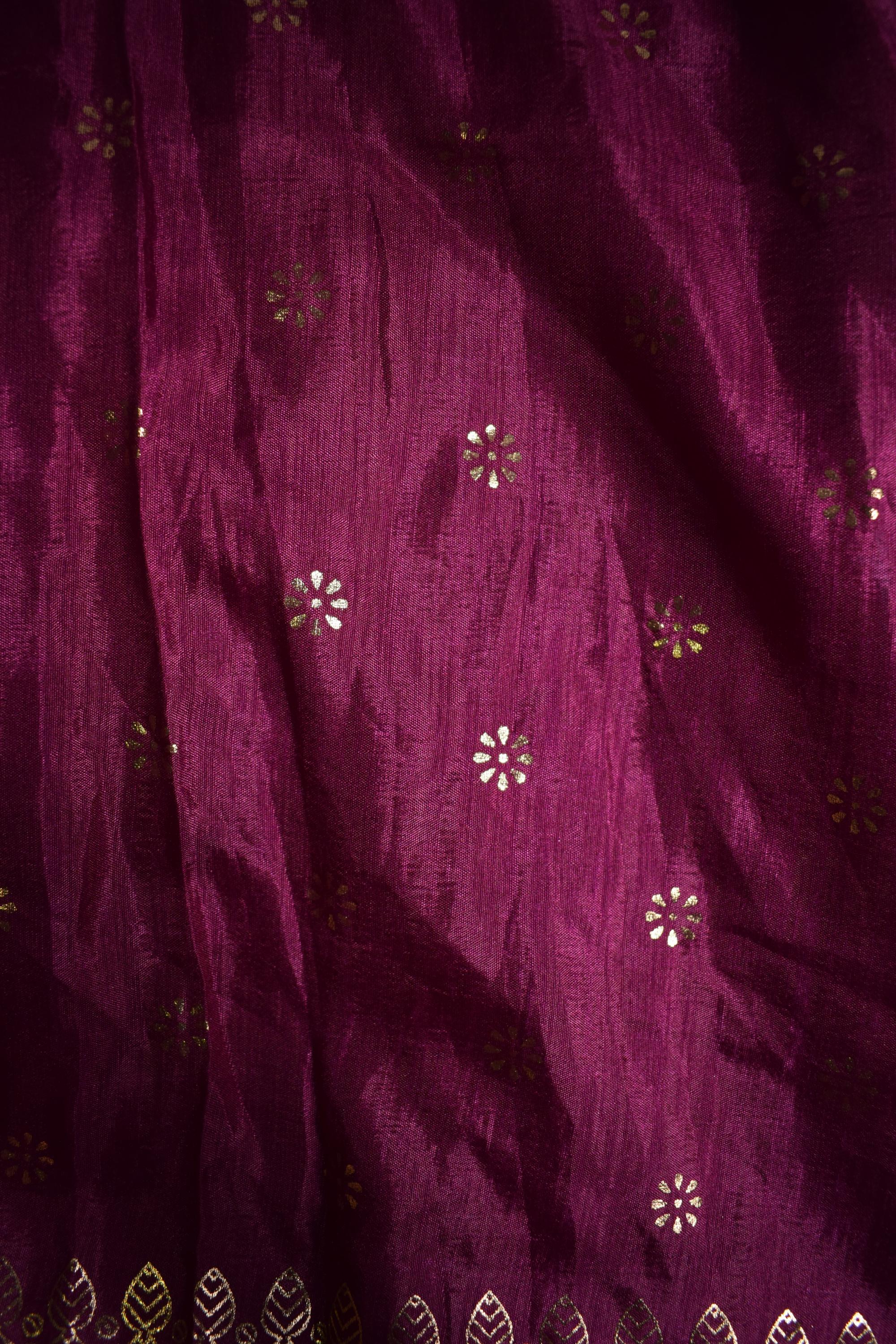 Green & Maroon Geometric Printed Ethnic Crushed Silk Lehenga