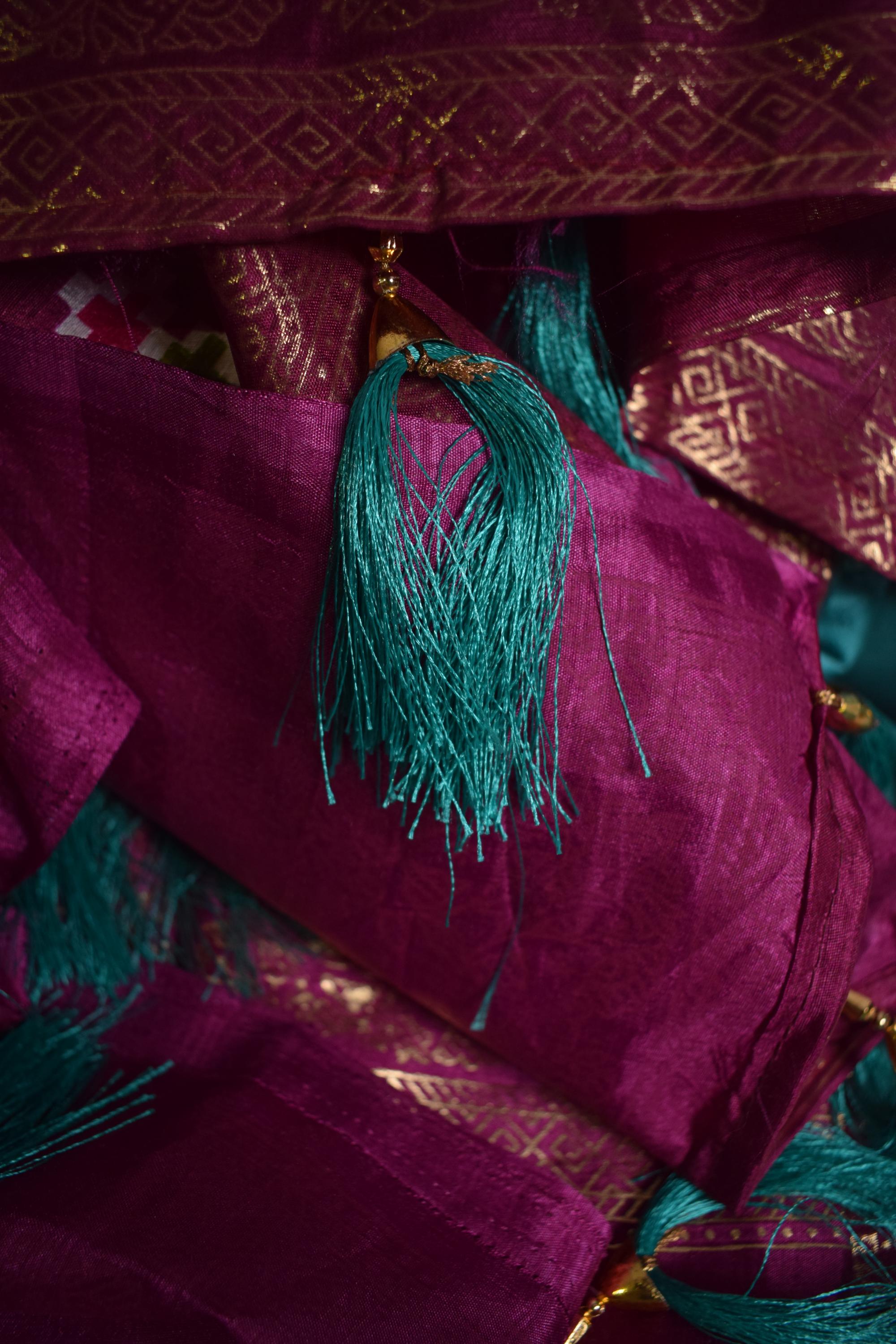 Green & Maroon Geometric Printed Ethnic Crushed Silk Lehenga