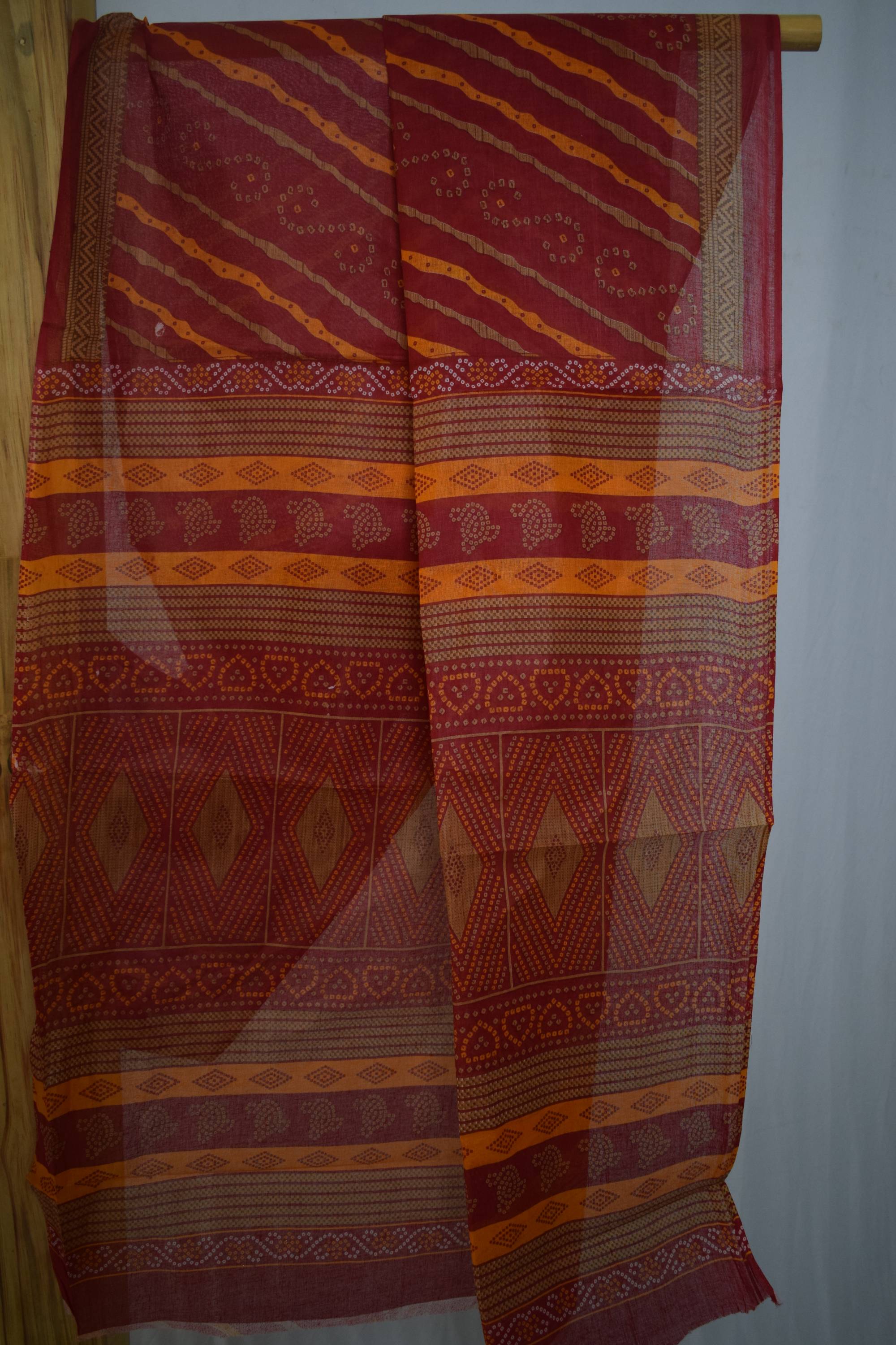 Pure Cotton Premium Red & Yellow Designer Saree