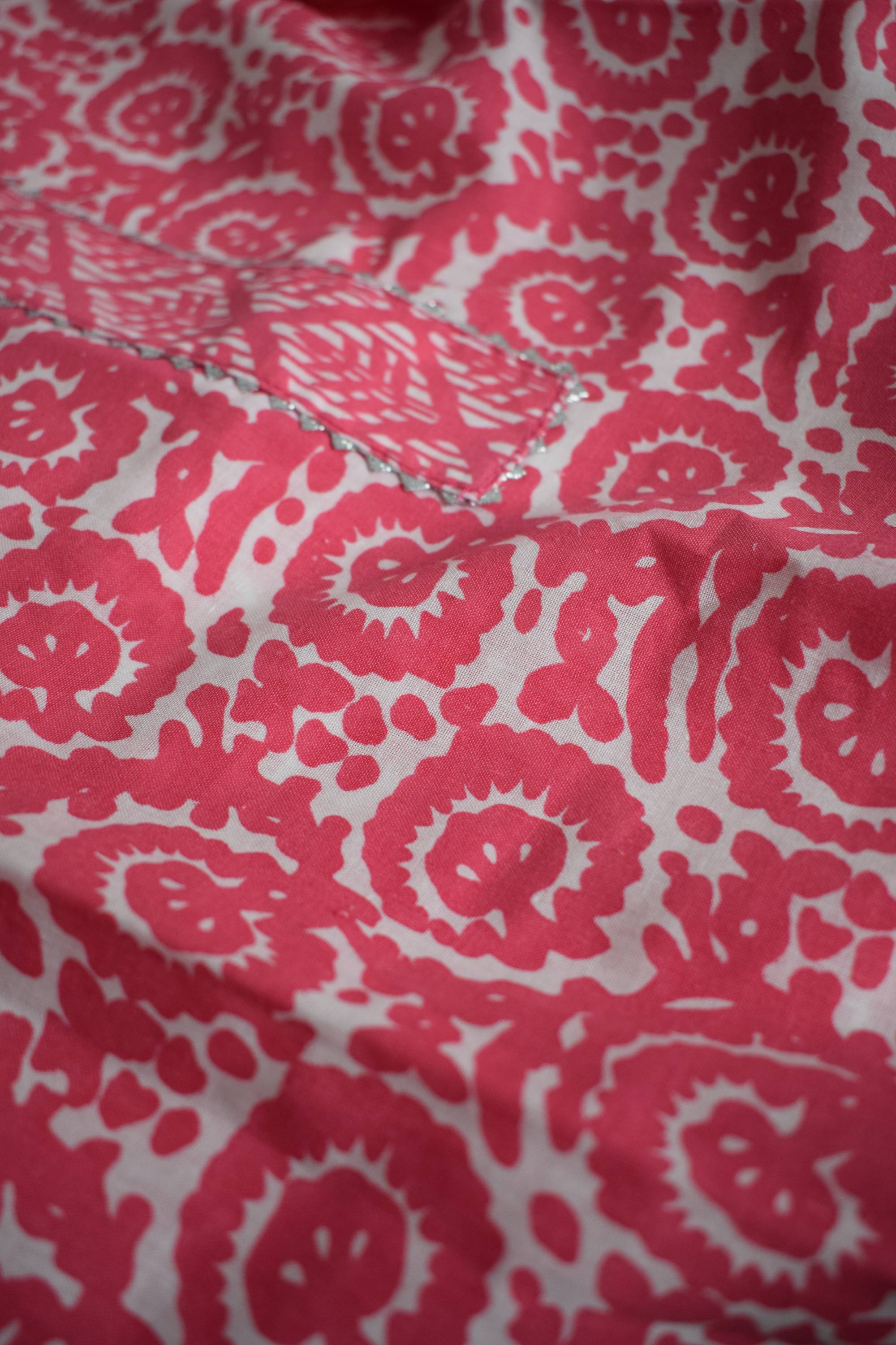 Pink Floral Printed Cotton Kurta Set