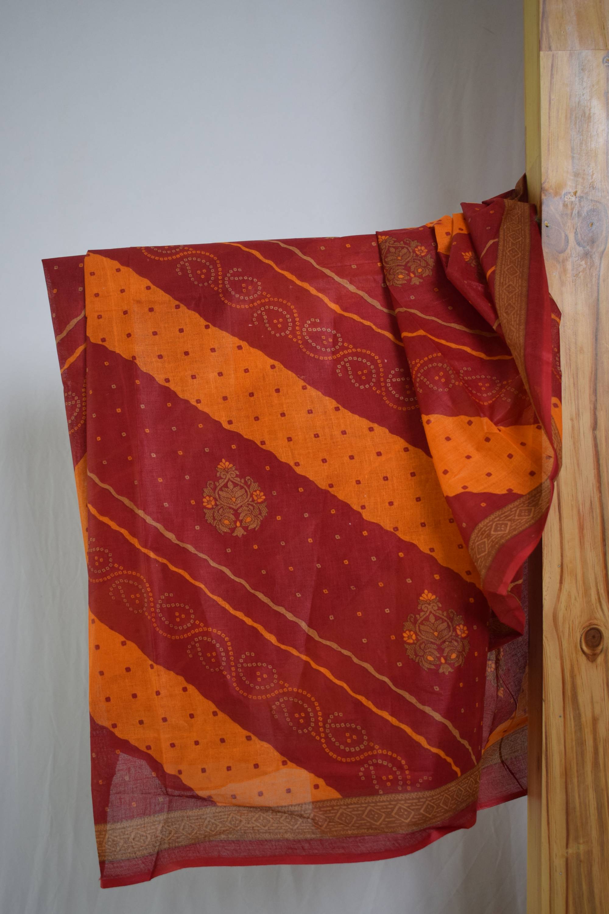 Pure Cotton Premium Red & Yellow Designer Saree