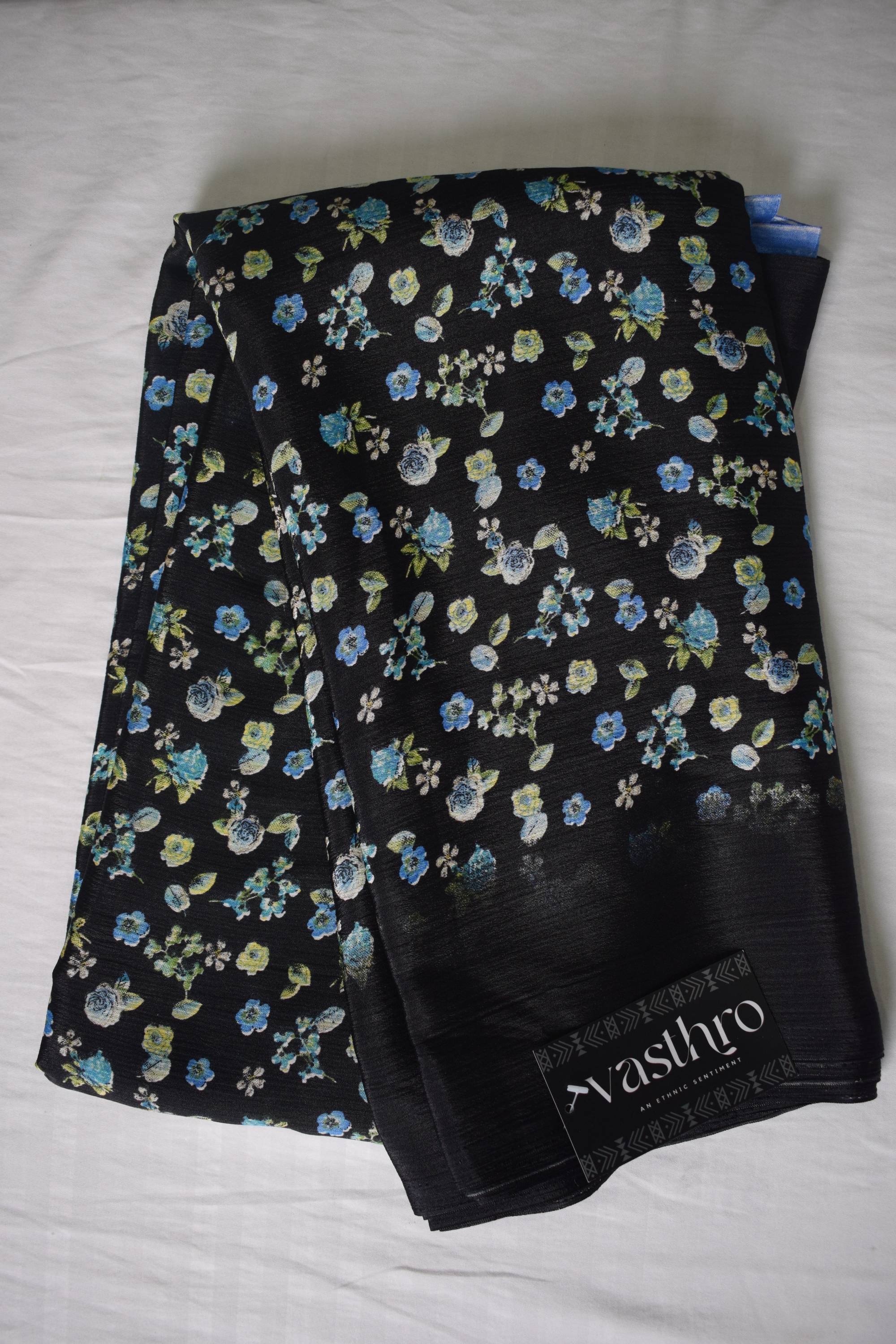 Floral Printed Coral Silk Saree