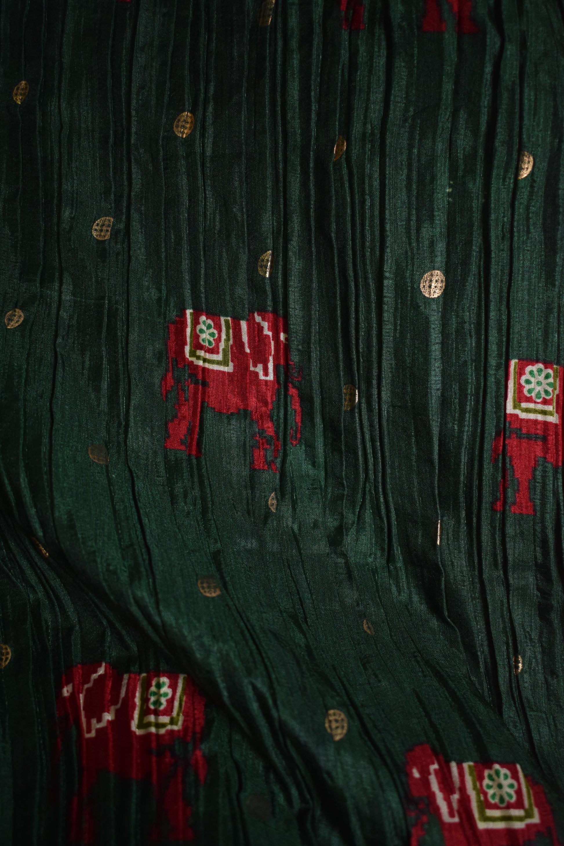 Green & Red Floral Printed Crushed Silk Lehenga Choli-6