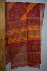 Pure Cotton Premium Red & Yellow Designer Saree